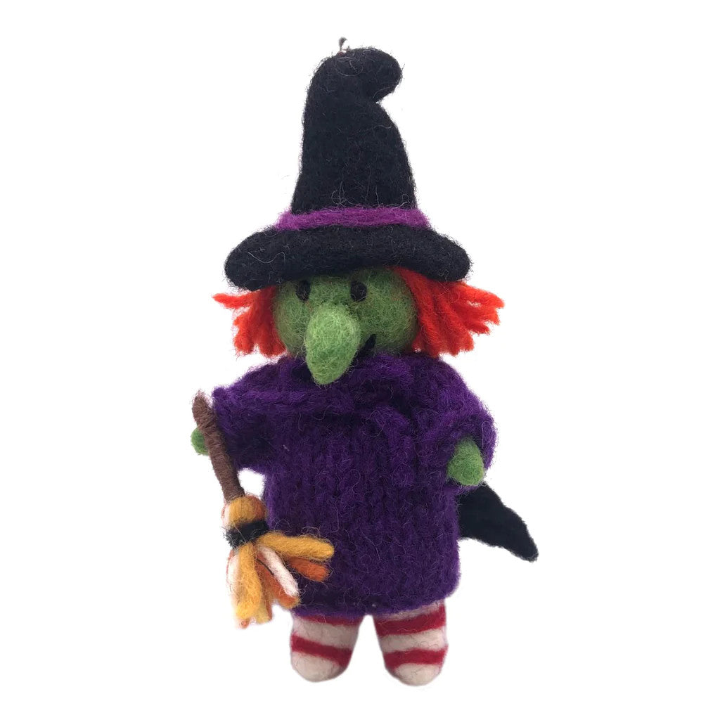Halloween Witch with Broom Felt Decoration