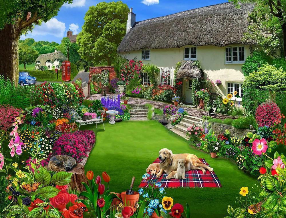 Dogs in a Cottage Garden 1000 Piece Jigsaw Puzzle.