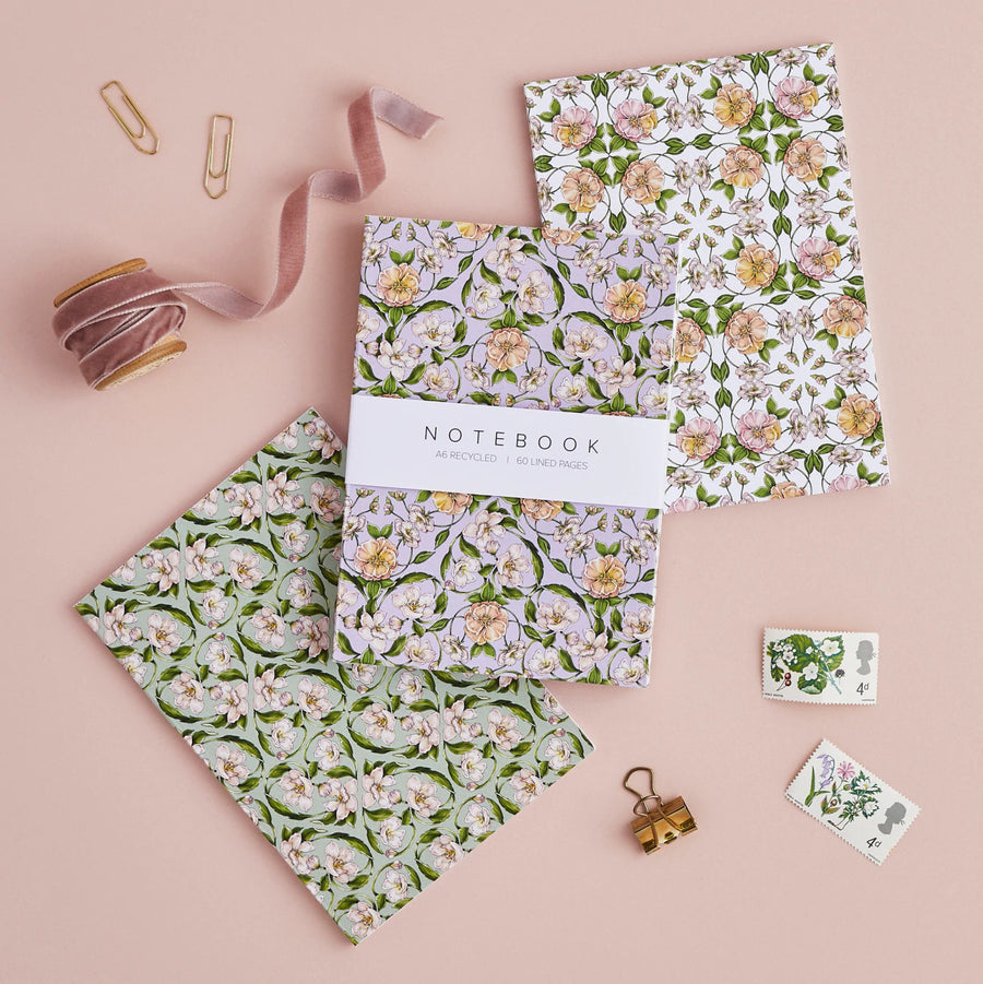 Flora Nouveau, Set of 3 A6 Notebooks by Catherine Lewis Design