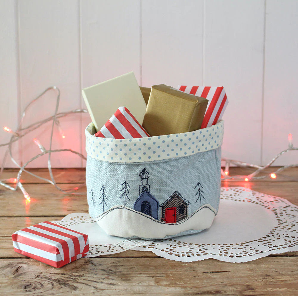 Snowy Mountains Embroidered Art Pot by Poppy Treffry