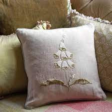 Susie Watson Embroidered White Foxglove Cushion.
