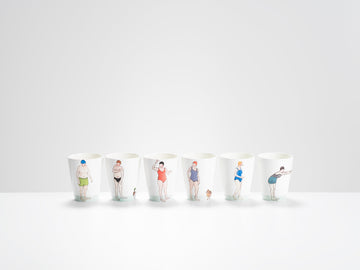 Swimmers Bone China Beaker collection by Helen Beard. Handmade in England. Image