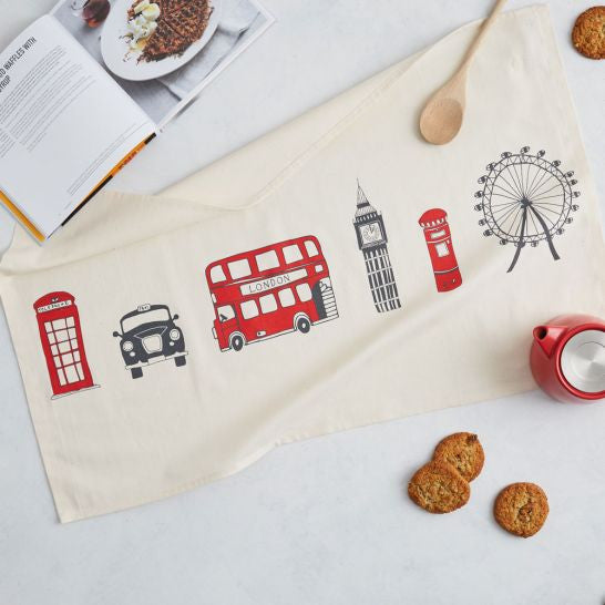 Organic cotton London Skyline Tea Towel from Victoria Eggs.