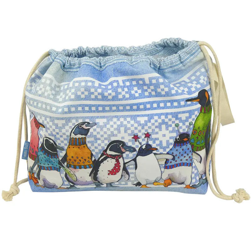 Penguins in Pullovers Drawstring Cotton Bag from Emma Ball.