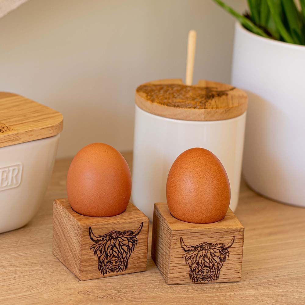 Highland Cow Oak Egg Cups - Set 0f 2.