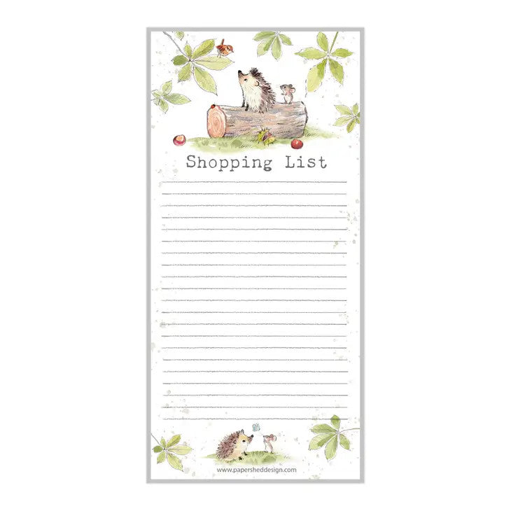 Woodland Hedgehog Lined Shopping List pad by Paper Shed Designs.