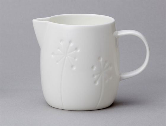 Repeat Repeat's White Bone China Quinto Dandelion jug. Made in England.