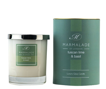 Tuscan Lime & Basil glass candle from Marmalade of London. Image