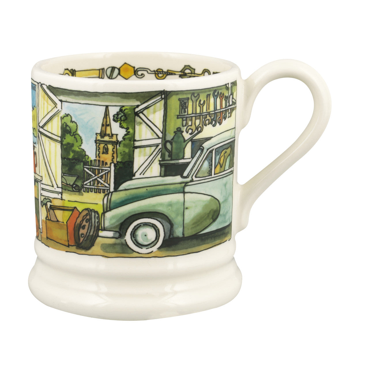 Emma Bridgewater Tinkering In The Garage Half Pint Mug. Handmade in England.