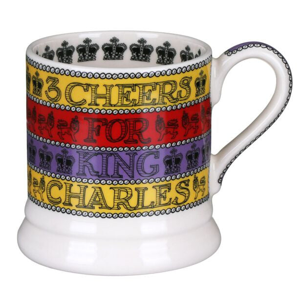 3 Cheers for King Charles III 1/2 Pint Mug by Emma Bridgewater. Handmade in England.
