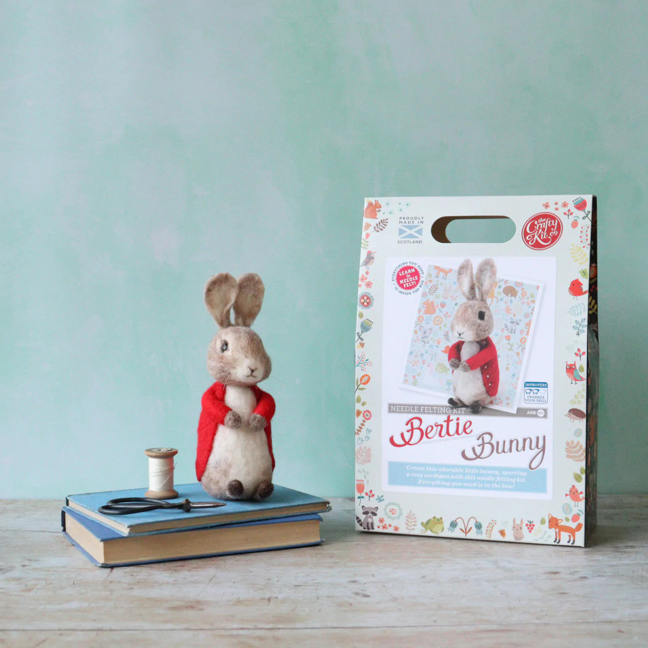 Bertie Bunny Needle Feltin Kit from The Crafty Kit Co. Made in Scotland.