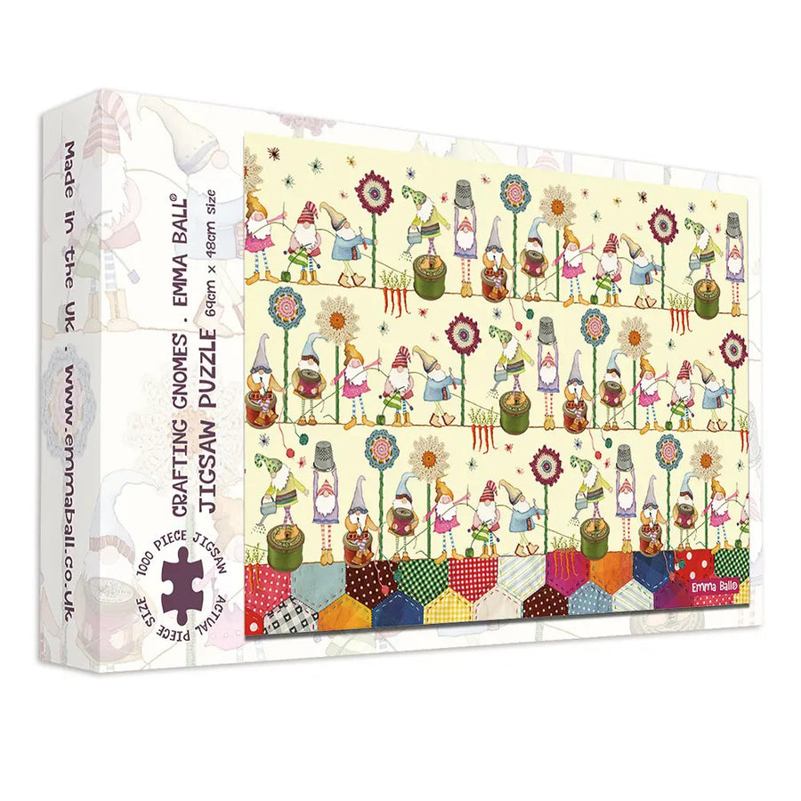 Crafting Gnomes 1000 piece puzzle by Emma Ball.