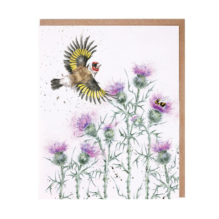 'Feathers and Thistles' Gold Finch Greetings Card
