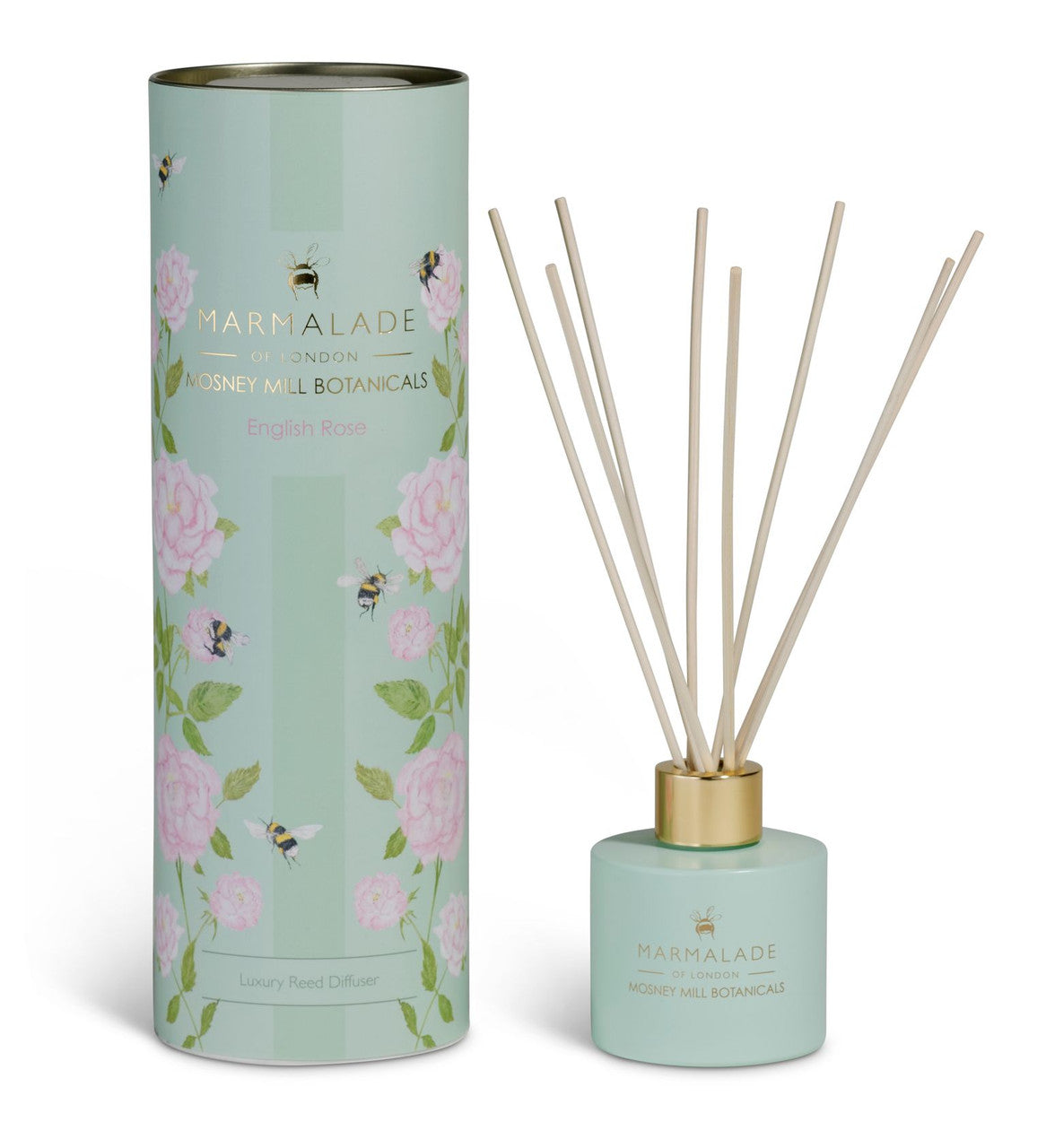 English Rose glass reed diffuser from Mosney Mill. Made by Marmalade of London.