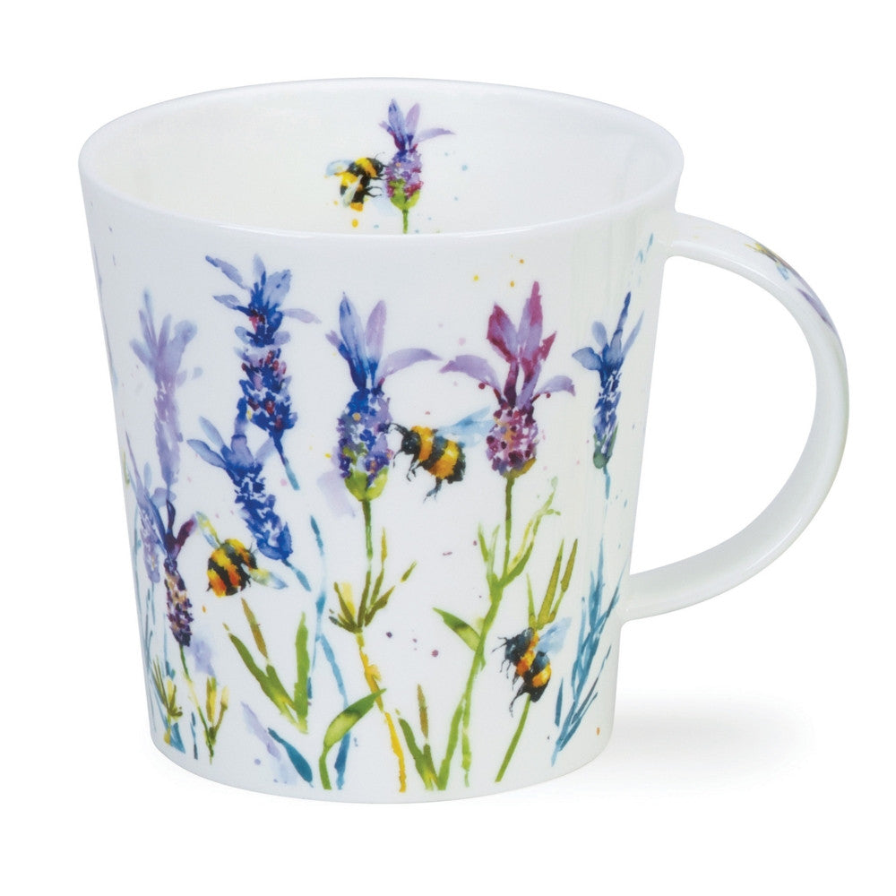 Fine bone China Busy Bees Lavender mug in Dunoon's Cairngorm shape.
