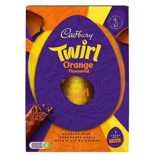Cadbury Chocolate Twirl Orange Easter Egg with a Twirl Bar.