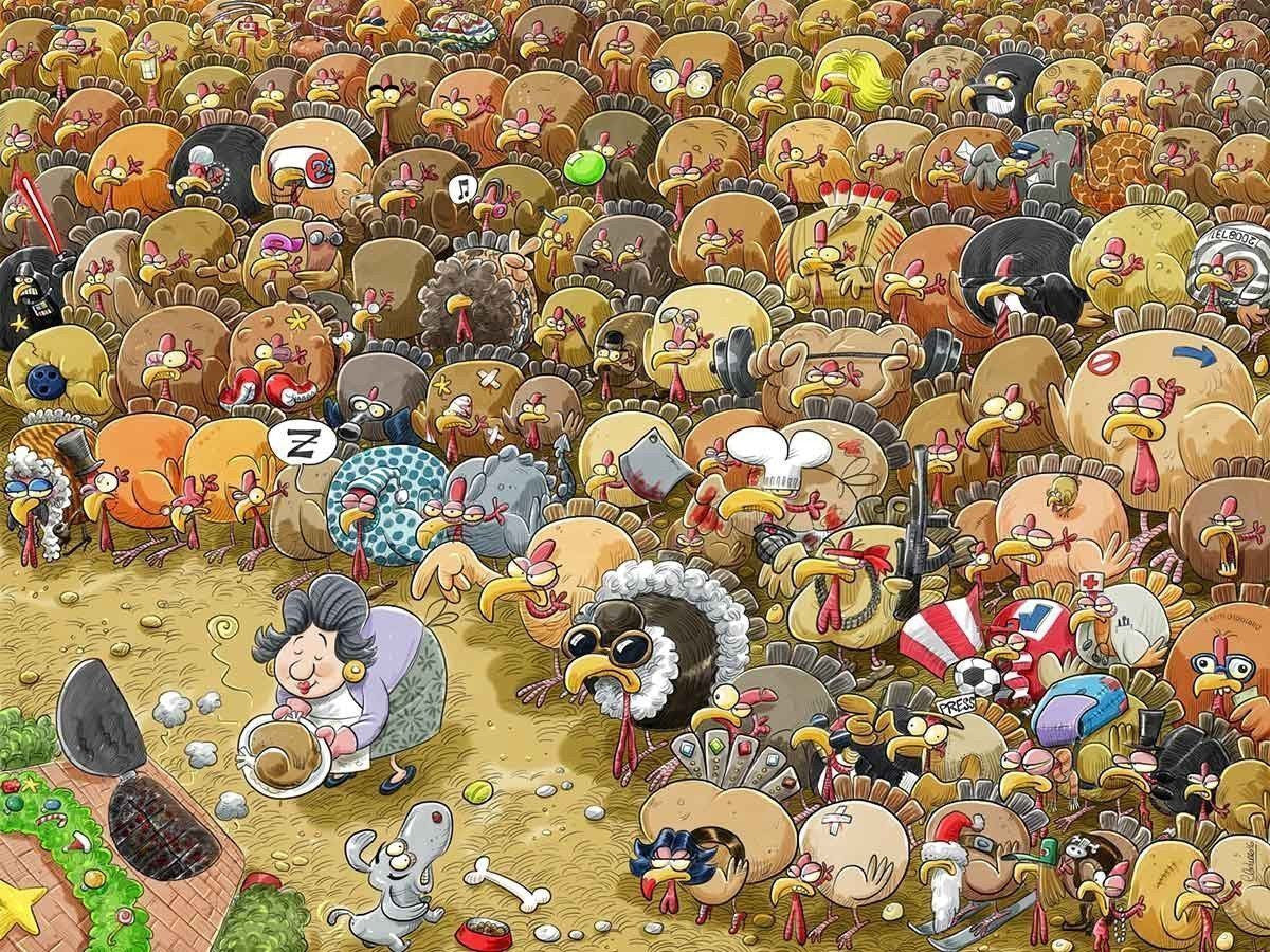 Chaos at the Turkey Farm 1000 Piece Jigsaw Puzzle.