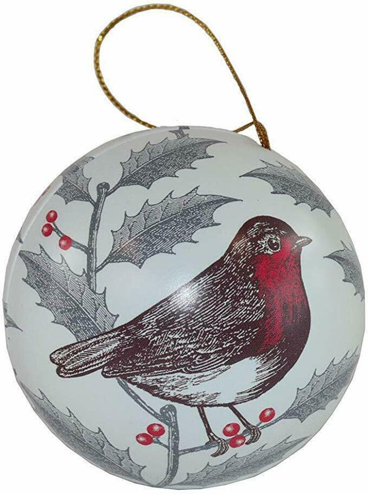 Holly & Robin Round Tin Bauble