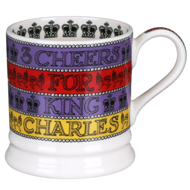 3 Cheers for King Charles III 1 Pint Mug by Emma Bridgewater. Handmade in England.