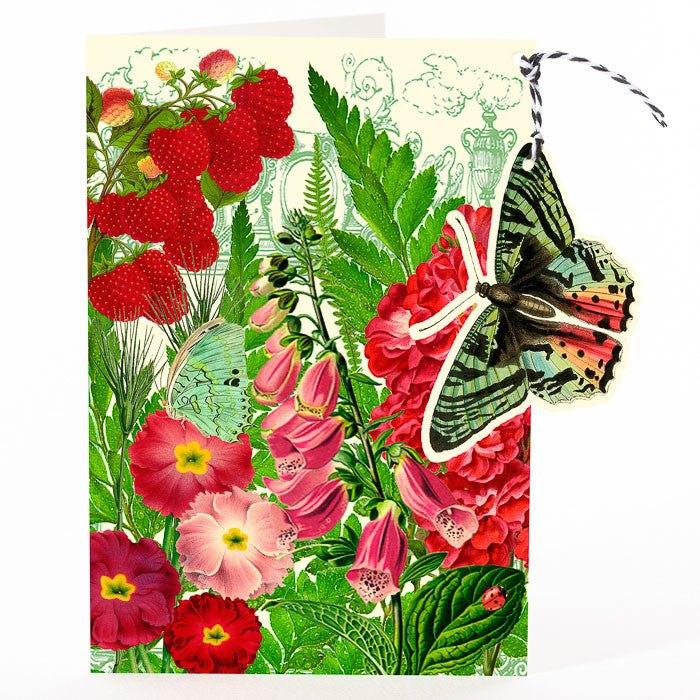 Raspberry Garden Butterfly Hanging Fandangle Card
