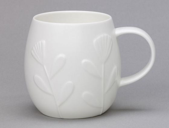 Repeat Repeat's White Bone China Large Plum Bud mug. Made in England.