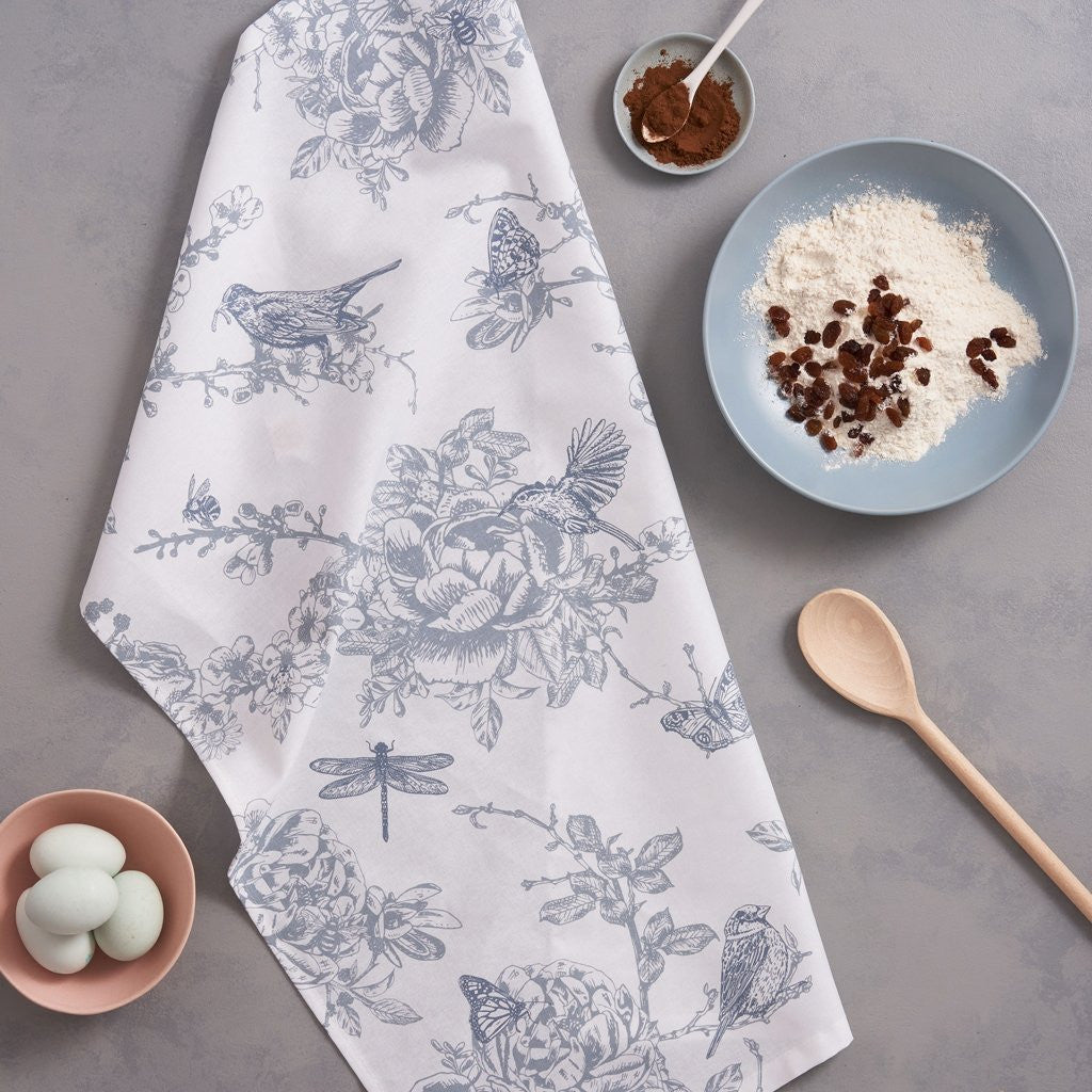 100% cotton Wildlife in Spring Tea Towel from Victoria Eggs. 
