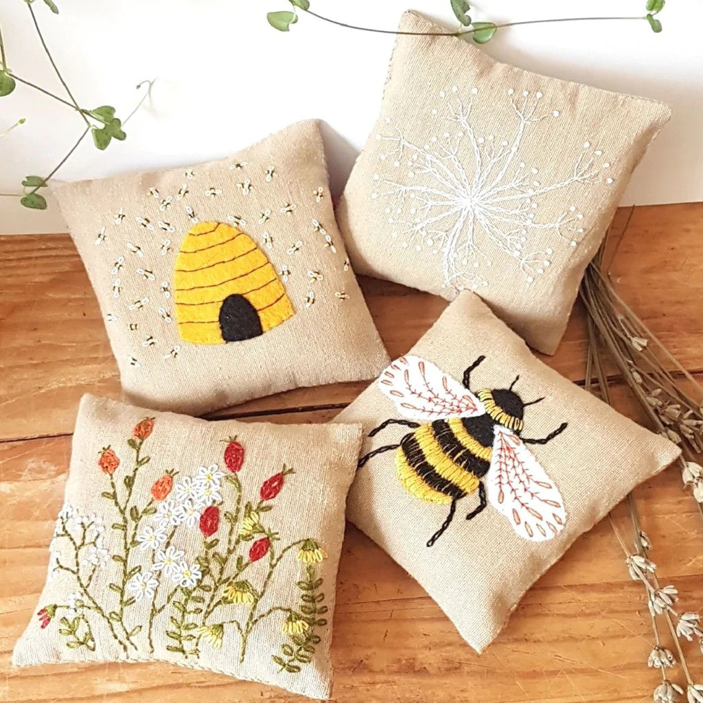 Bees Linen Lavender Bags Embroidery Kit by Corinne Lapierre
