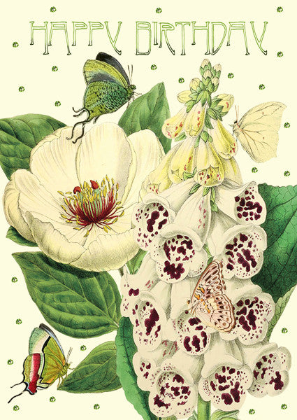 Peony & Foxglove Glitter Birthday Card by Madame Treacle.