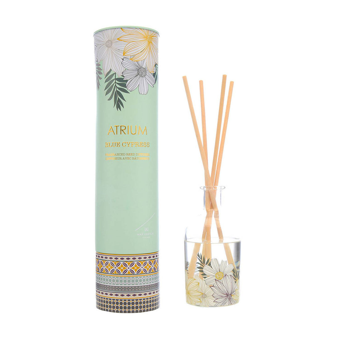 Atrium Blue Cypress Reed Diffuser by Wax Lyrical. Made in the UK.