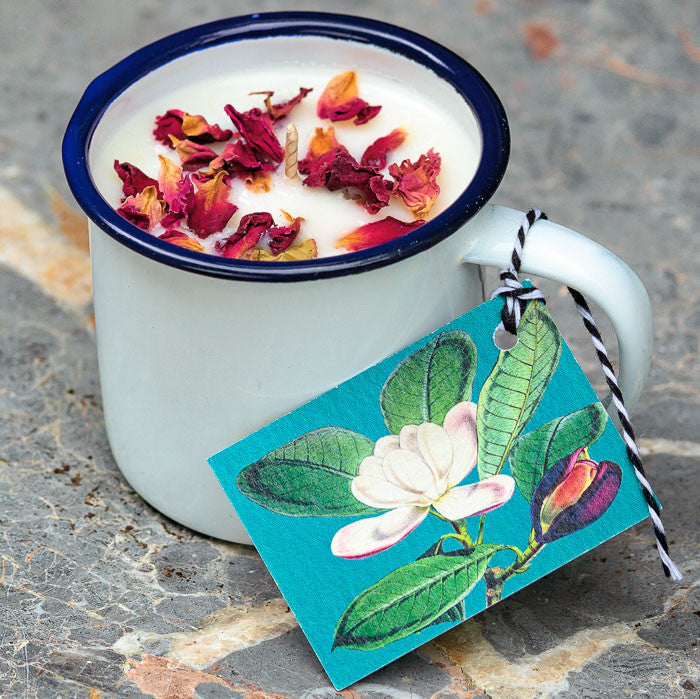 Wild Rose Geranium Enamel Cup Candle by Madame Treacle.