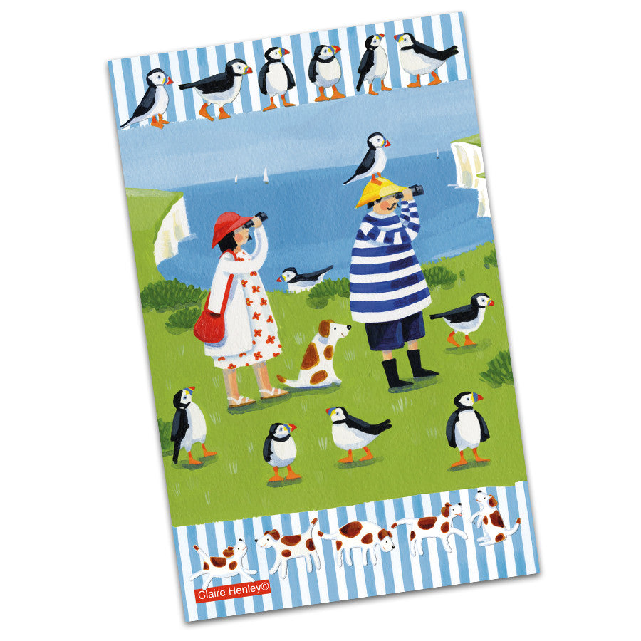 Puffin Watching 100% Cotton Tea Towel from Emma Ball.