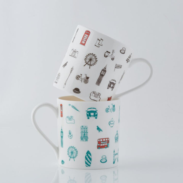 Simply London Mug - Charcoal & Red