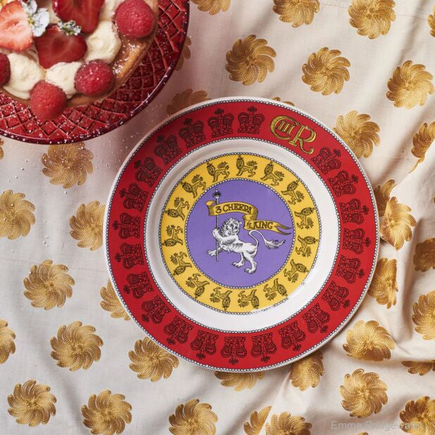 3 Cheers for King Charles III 8 1/2 Inch Plate by Emma Bridgewater. Handmade in England.