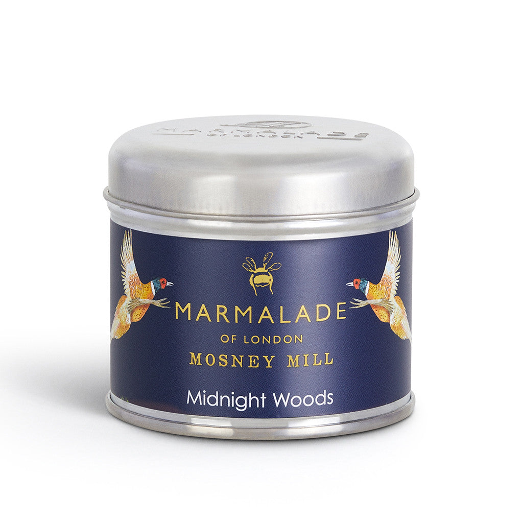 Midnight Woods Medium Tin Candle From Mosney Mill and Marmalade of London.