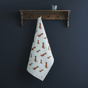 Organic cotton tea towel covered in Boxer Dogs from Sweet William Designs.