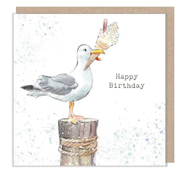 Seagull Happy Birthday greetings card by Paper Shed Designs.