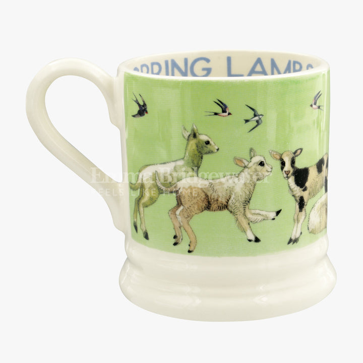 Bright New Morning Spring Lambs 1/2 Pint Mug. Handmade in England.