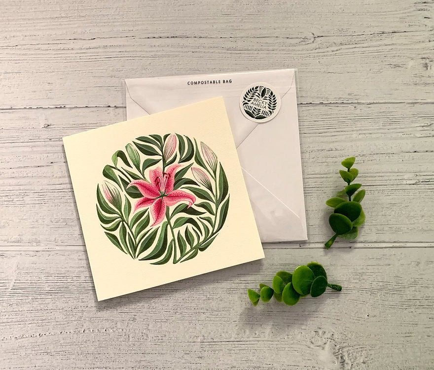 Stargazer Lilies Greeting card by Becky Amelia.