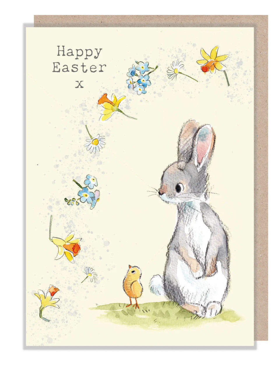 Rabbit with Chick & Spring Flowers Happy Easter Greetings Card by Paper Shed Design