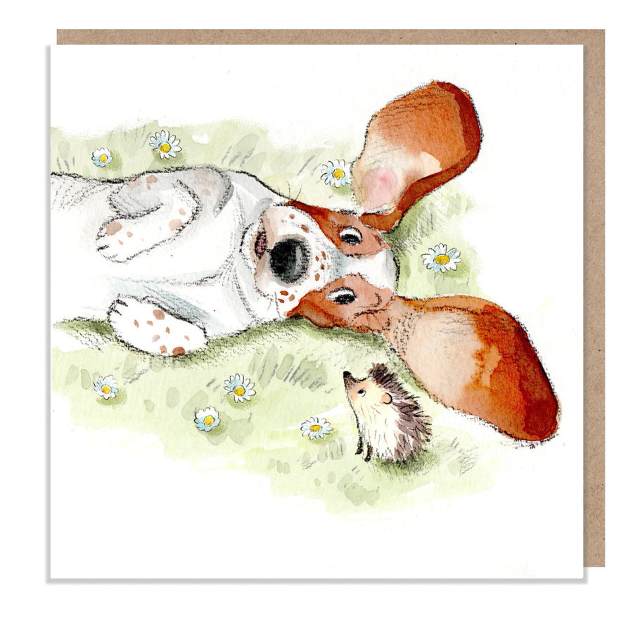 Basset Hound and Hedgehog Greetings Card from Paper Shed Designs