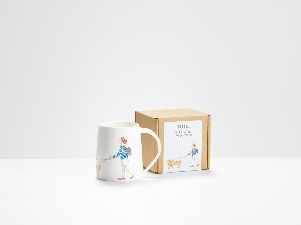 Girl and Two Dogs Mug Bone China Mug by Helen Beard.