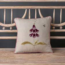 Susie Watson Embroidered Magenta Foxglove Cushion.