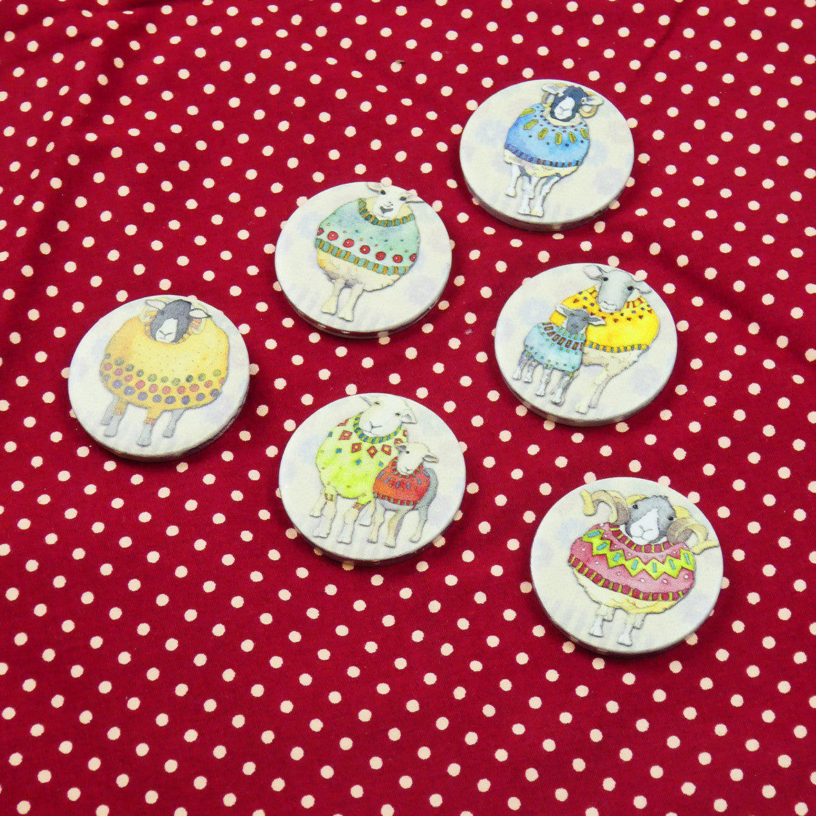 Sheep in Sweaters Set of 6 Pattern Weights from Emma Ball.