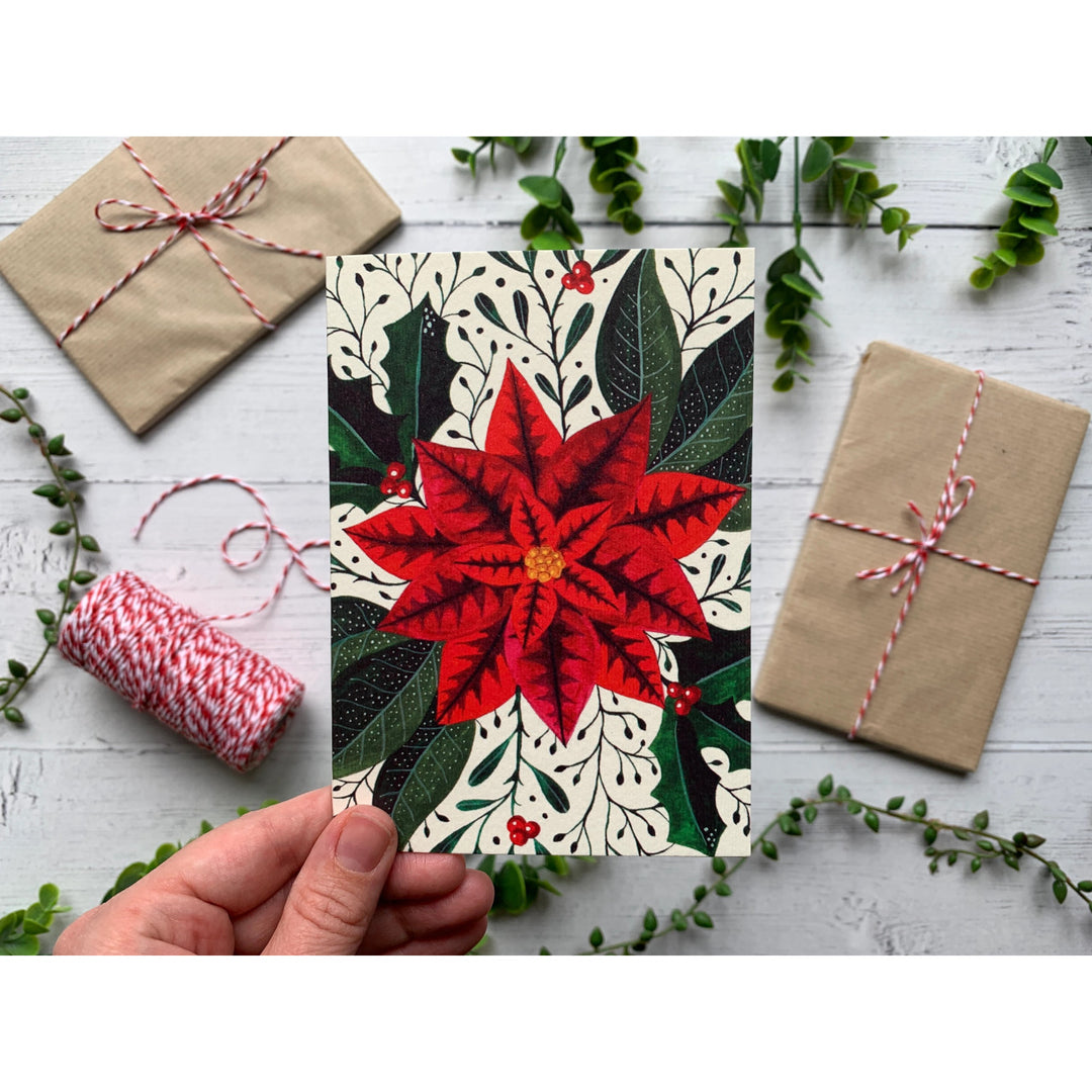 Poinsettia Christmas card by Becky Amelia.