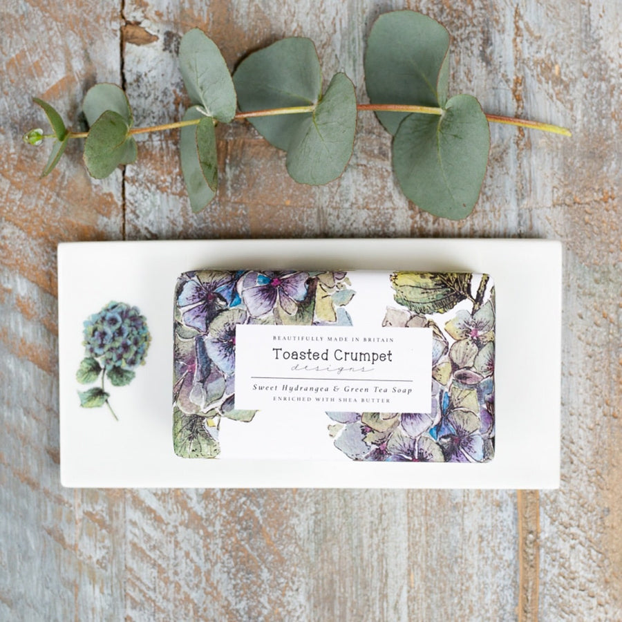 Hydrangea Bone China Rectangular Soap Dish by Toasted Crumpet.