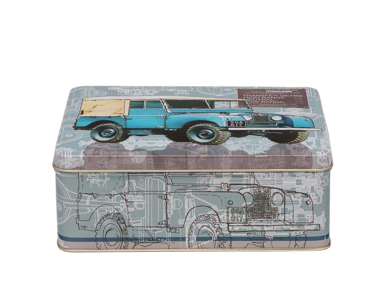 Off Road Deep Rectangular Tin with blue Land Rover.