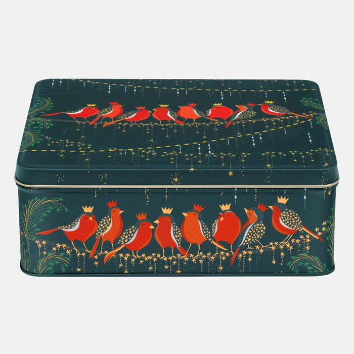 Christmas Row of Robins Deep Rectangular Tin by Sara Miller