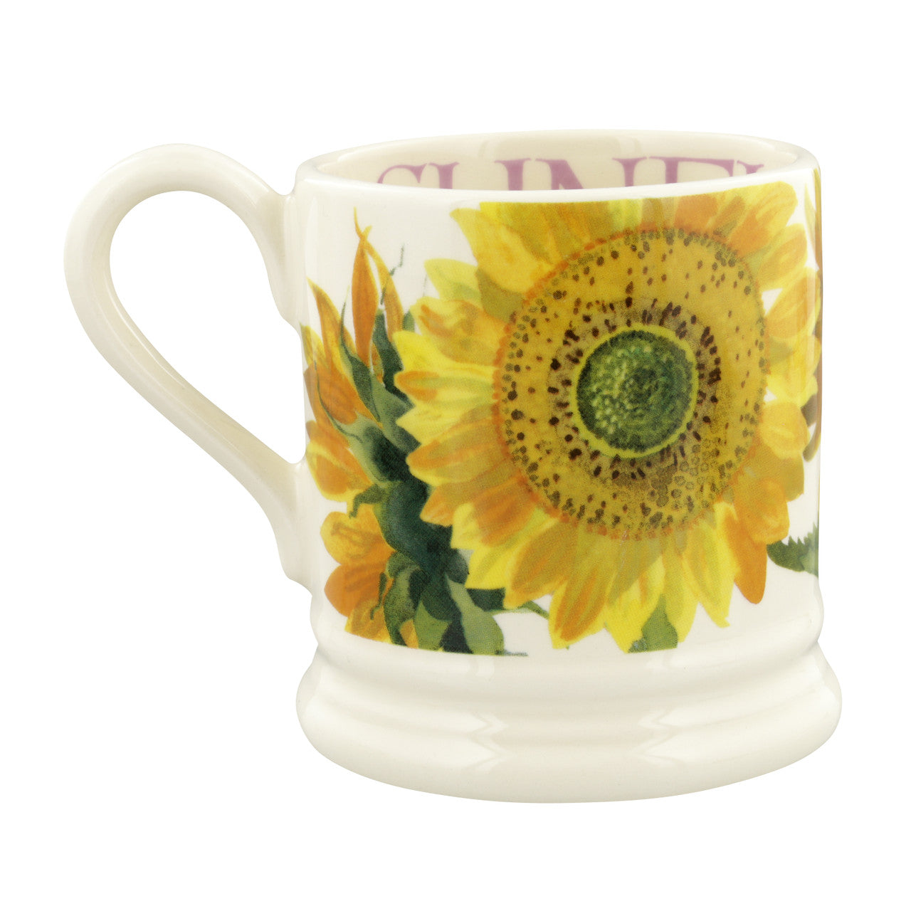 Handmade pottery sunflower half pint mug from Emma Bridgewater.