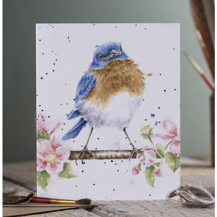 'The Bluebird' Blue Tit Blank Greetings Card by Hannah Dale for Wrendale Designs. 