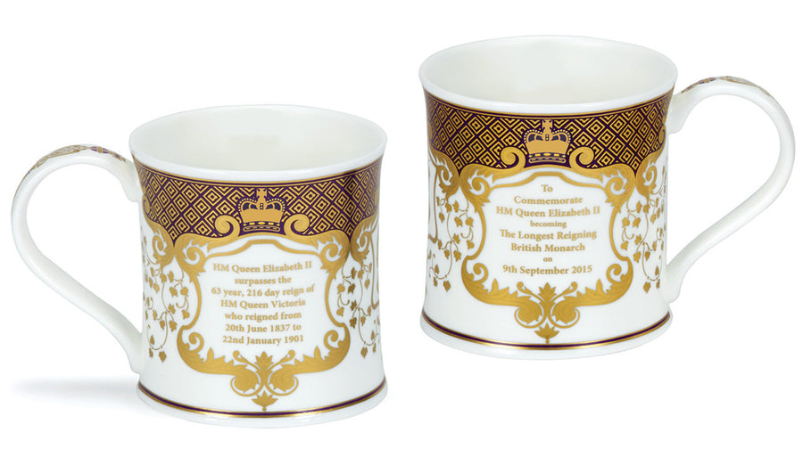 Wessex Queen Elizabeth II's Longest Reigning Monarch Gold Mug. Handmade in England by Dunoon.